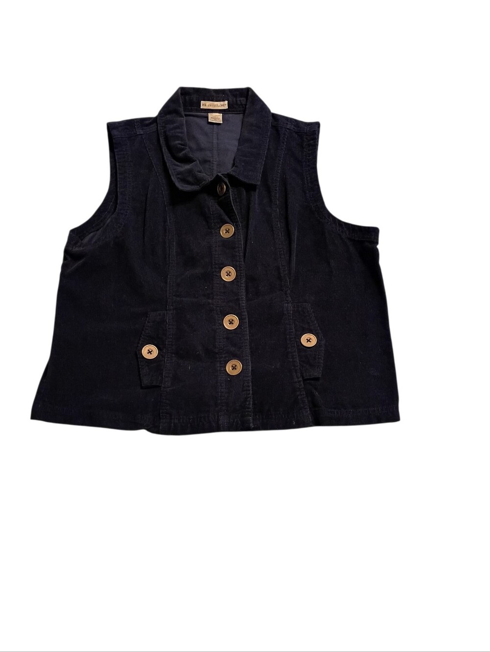 Corduroy Button-Front Vest - Navy Vintage